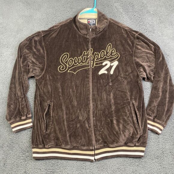 Southpole Jacket Mens large Brown Velour Full Zip Velvet Soft Street Y2K - Picture 1 of 10